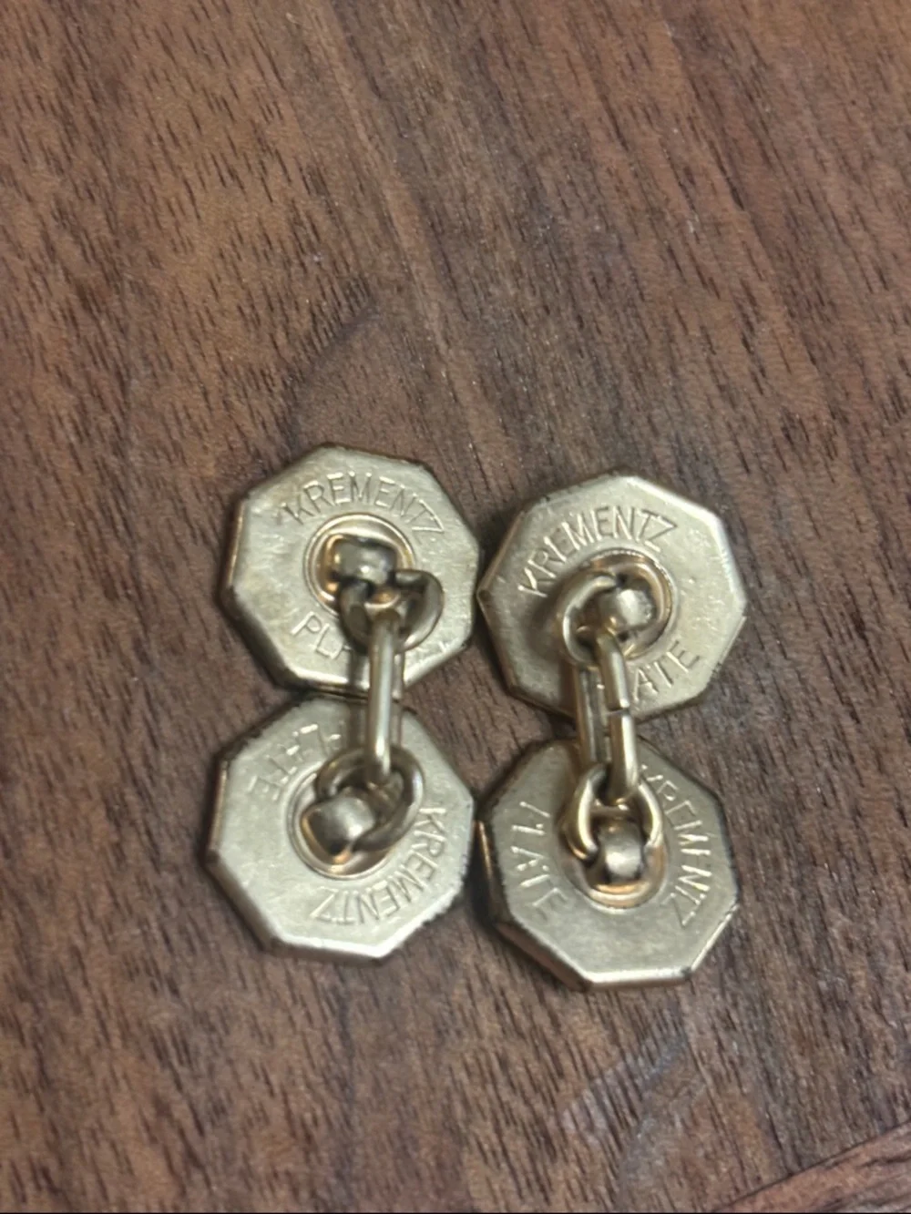 Vintage/antique KREMENTZ Gold Octagon Double-Chain Cufflinks with Black Inset